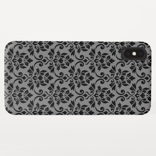 Feuille Damask Pattern Black op Grey Case-Mate iPhone Case (Achterkant (horizontaal))