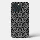 Feuille Damask Pattern Black op Grey Case-Mate iPhone Case (Achterkant)