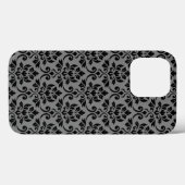 Feuille Damask Pattern Black op Grey Case-Mate iPhone Case (Achterkant (horizontaal))