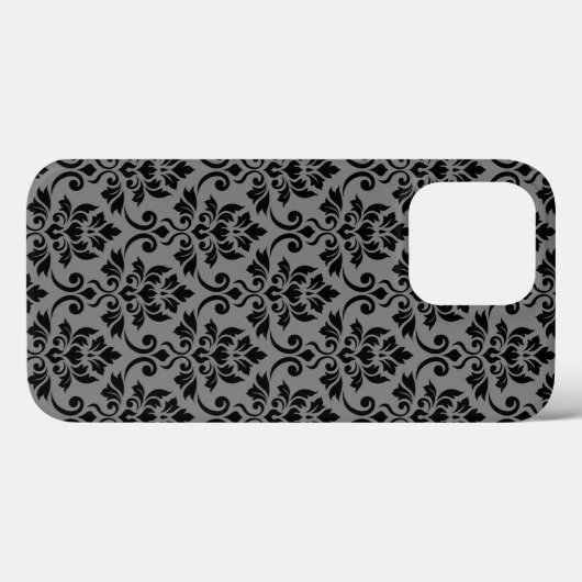 Feuille Damask Pattern Black op Grey Case-Mate iPhone Case (Achterkant (horizontaal))