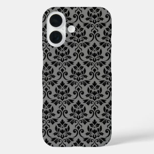 Feuille Damask Pattern Black op Grey iPhone 16 Hoesje