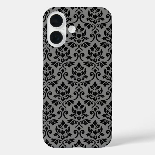 Feuille Damask Pattern Black op Grey Case-Mate iPhone Case (Achterkant)