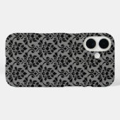 Feuille Damask Pattern Black op Grey Case-Mate iPhone Case (Achterkant (horizontaal))