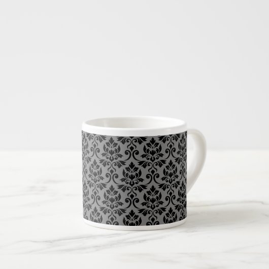 Feuille Damask Pattern Black op Grey Espresso Kop (Voorkant rechts)