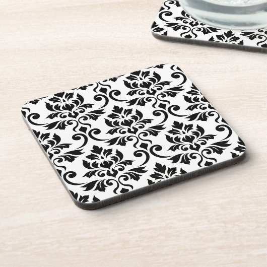 Feuille Damask Pattern Black op White Bier Onderzetter (Linkerzijde)