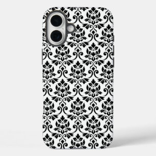 Feuille Damask Pattern Black op White iPhone 16 Plus Hoesje