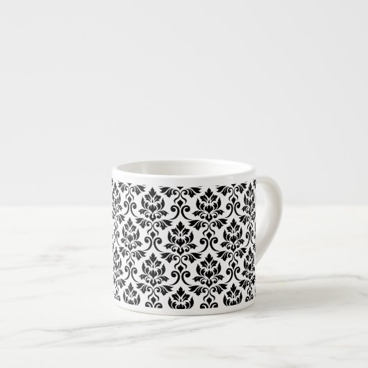 Feuille Damask Pattern Black op White Espresso Kop (Voorkant rechts)