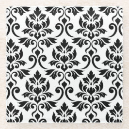 Feuille Damask Pattern Black op White Glazen Onderzetter