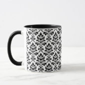 Feuille Damask Pattern Black op White Mok (Links)