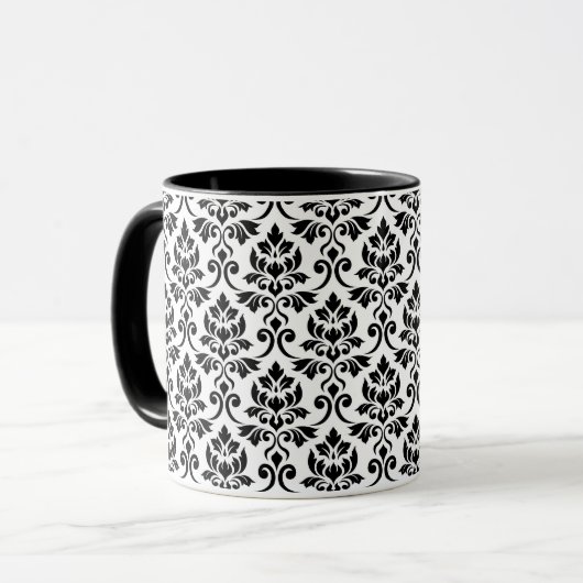 Feuille Damask Pattern Black op White Mok (Voorkant links)