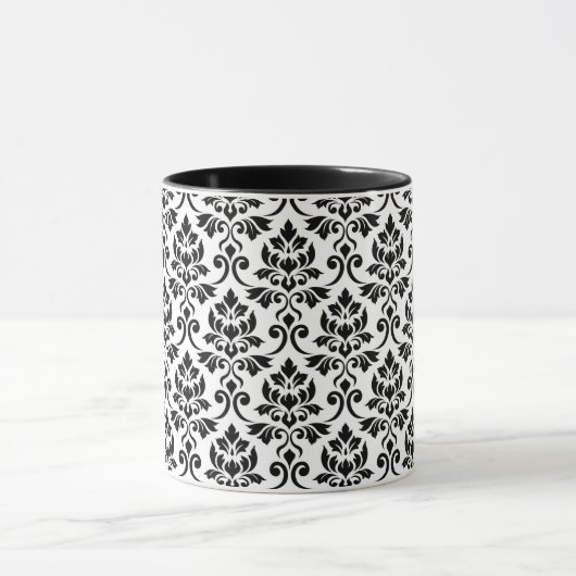 Feuille Damask Pattern Black op White Mok (Midden)