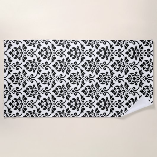 Feuille Damask Pattern Black op White Strandlaken (Voorkant)