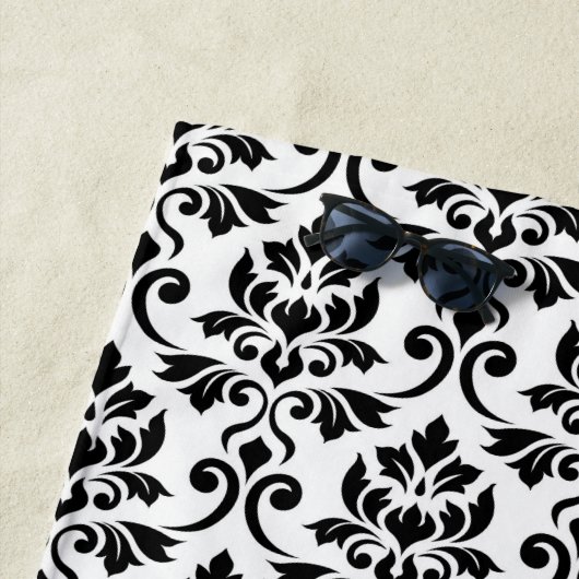Feuille Damask Pattern Black op White Strandlaken (In situ)