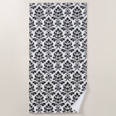 Feuille Damask Pattern Black op White Strandlaken (Voorkant)