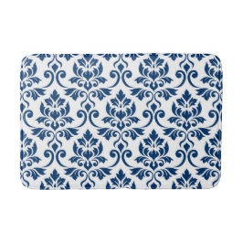 Feuille Damask Pattern Dark Blue op White Badmat