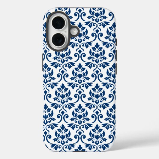 Feuille Damask Pattern Dark Blue op White Case-Mate iPhone Case (Achterkant)