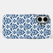 Feuille Damask Pattern Dark Blue op White Case-Mate iPhone Case (Achterkant (horizontaal))