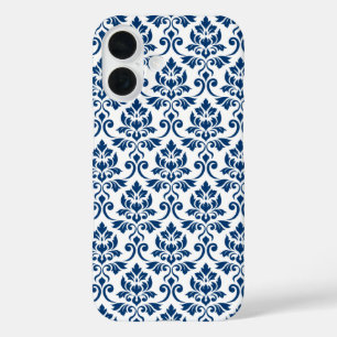 Feuille Damask Pattern Dark Blue op White iPhone 16 Hoesje
