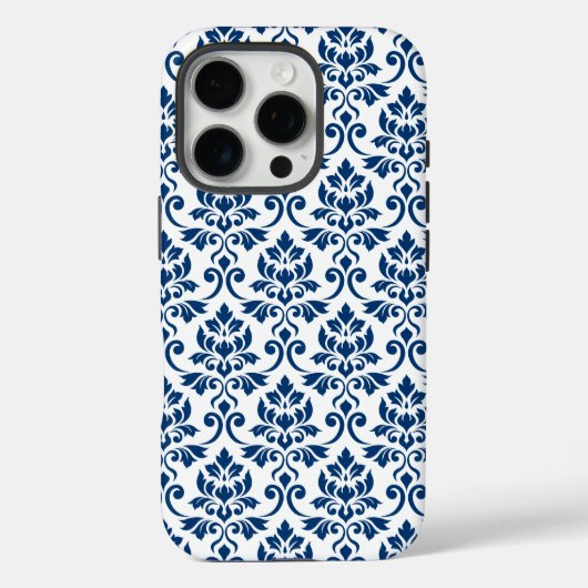 Feuille Damask Pattern Dark Blue op White Case-Mate iPhone Case (Achterkant)