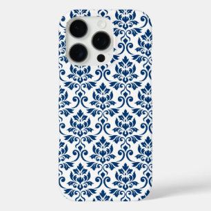 Feuille Damask Pattern Dark Blue op White iPhone 16 Pro Hoesje