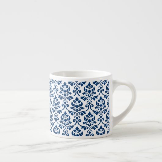 Feuille Damask Pattern Dark Blue op White Espresso Kop (Rechts)