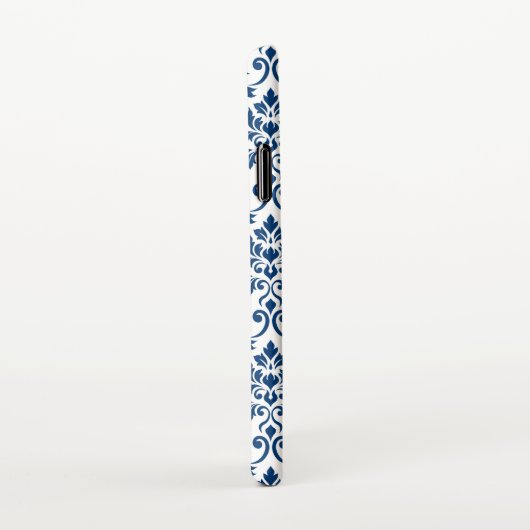 Feuille Damask Pattern Dark Blue op White iPhone Hoesje (Rechterkant)