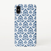 Feuille Damask Pattern Dark Blue op White iPhone Hoesje (Achterkant)