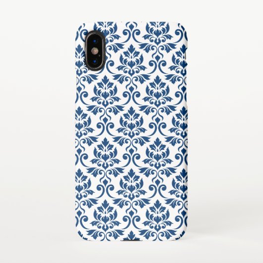 Feuille Damask Pattern Dark Blue op White iPhone Hoesje (Achterkant)