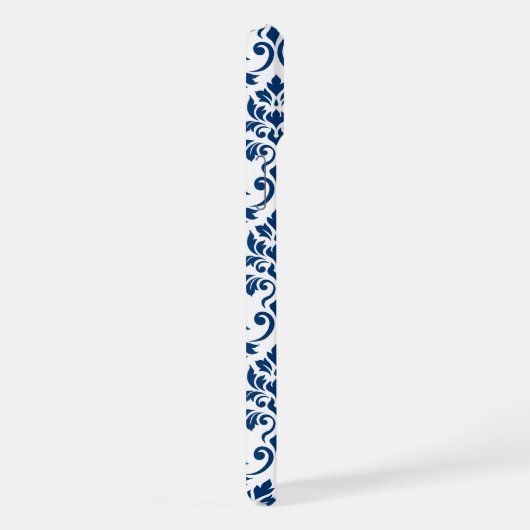 Feuille Damask Pattern Dark Blue op White iPhone Hoesje (Rechterkant)