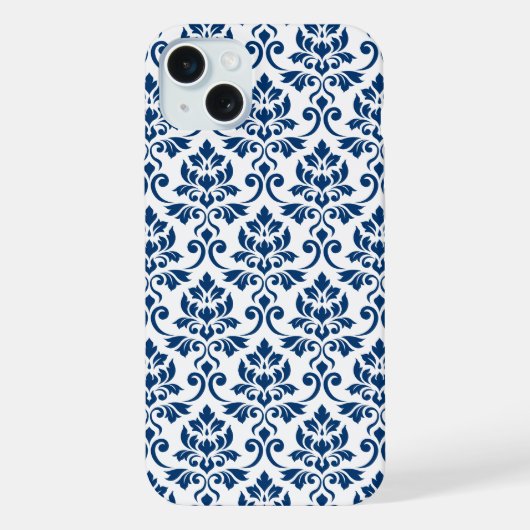 Feuille Damask Pattern Dark Blue op White iPhone Hoesje (Achterkant)