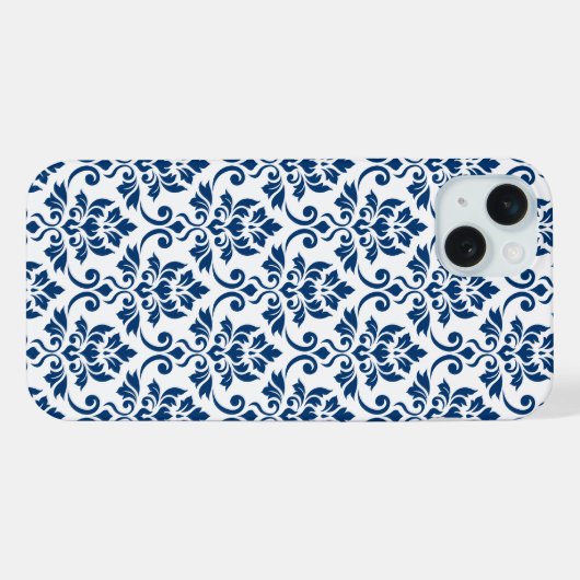 Feuille Damask Pattern Dark Blue op White iPhone Hoesje (Achterkant horizontaal)