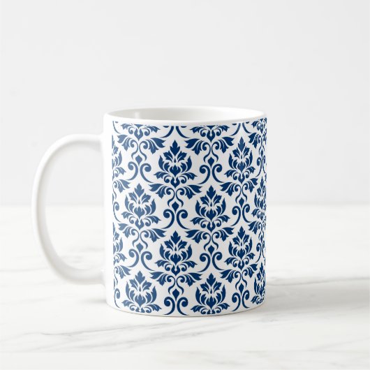 Feuille Damask Pattern Dark Blue op White Koffiemok (Links)