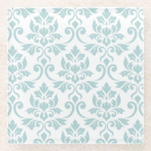 Feuille Damask Pattern Duck Egg Blue op White