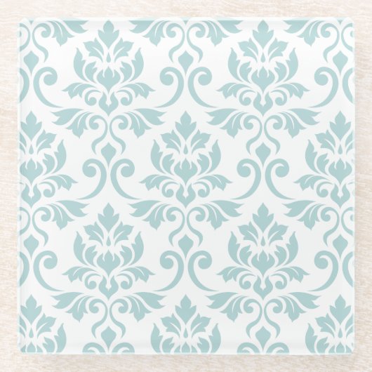 Feuille Damask Pattern Duck Egg Blue op White Glazen Onderzetter (Voorkant)