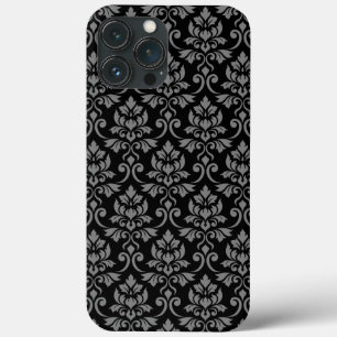 Feuille Damask Pattern Grey op Black Case-Mate iPhone Case