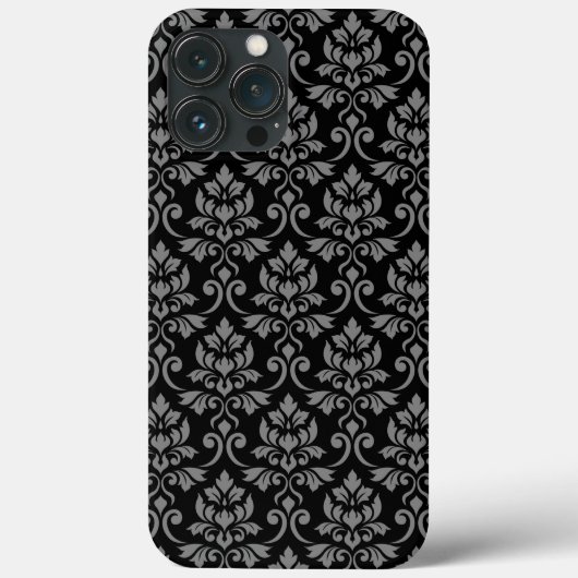 Feuille Damask Pattern Grey op Black Case-Mate iPhone Case (Achterkant)