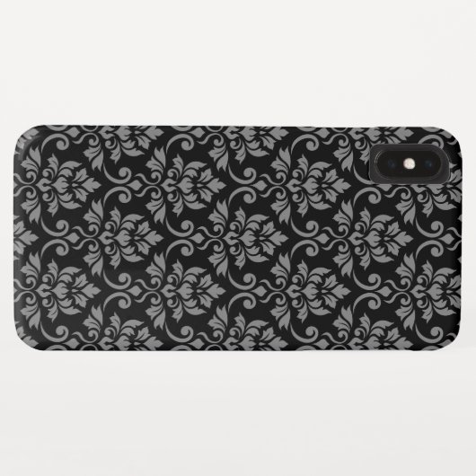 Feuille Damask Pattern Grey op Black Case-Mate iPhone Case (Achterkant (horizontaal))