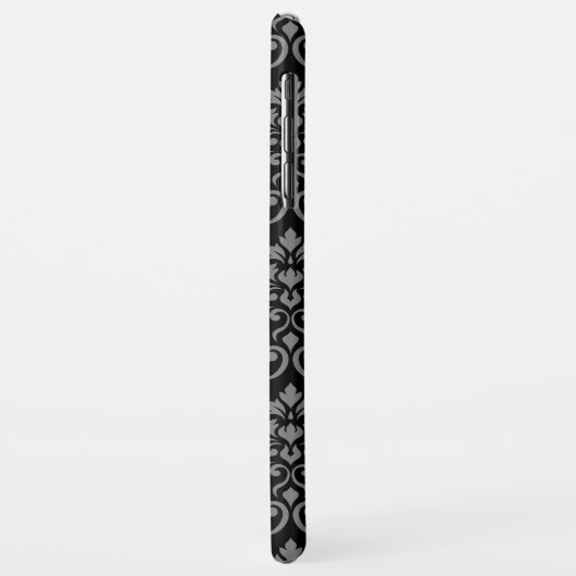 Feuille Damask Pattern Grey op Black Case-Mate iPhone Case (Achterkant/links)