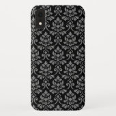 Feuille Damask Pattern Grey op Black Case-Mate iPhone Case (Achterkant)