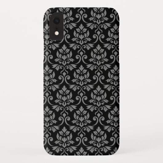 Feuille Damask Pattern Grey op Black Case-Mate iPhone Case (Achterkant)