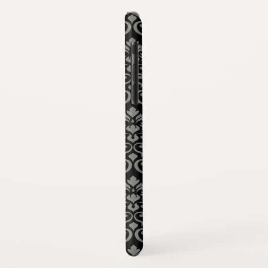 Feuille Damask Pattern Grey op Black Case-Mate iPhone Case (Achterkant/links)