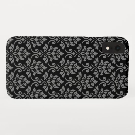 Feuille Damask Pattern Grey op Black Case-Mate iPhone Case (Achterkant (horizontaal))