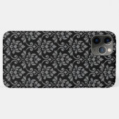Feuille Damask Pattern Grey op Black Case-Mate iPhone Case (Achterkant (horizontaal))