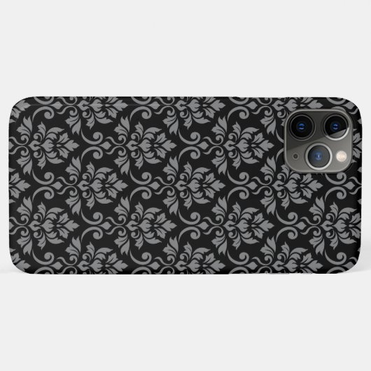Feuille Damask Pattern Grey op Black Case-Mate iPhone Case (Achterkant (horizontaal))