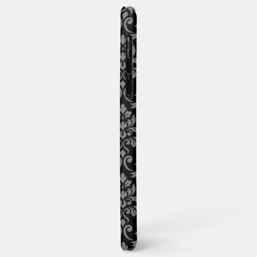 Feuille Damask Pattern Grey op Black Case-Mate iPhone Case (Achterkant/links)