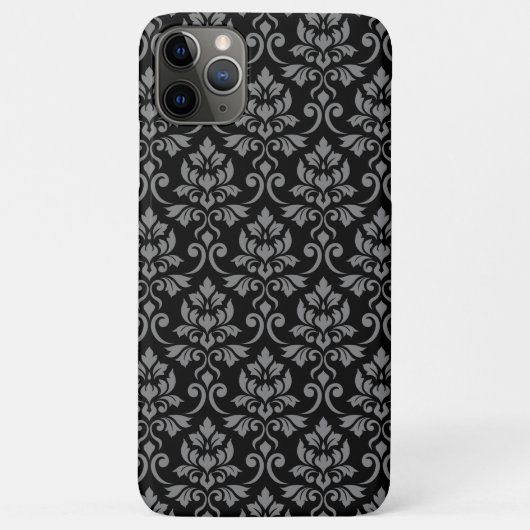 Feuille Damask Pattern Grey op Black Case-Mate iPhone Case (Achterkant)
