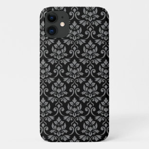 Feuille Damask Pattern Grey op Black Case-Mate iPhone Case