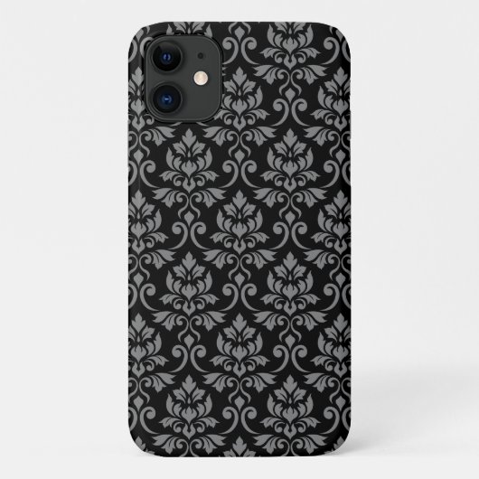Feuille Damask Pattern Grey op Black Case-Mate iPhone Case (Achterkant)