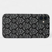 Feuille Damask Pattern Grey op Black Case-Mate iPhone Case (Achterkant (horizontaal))