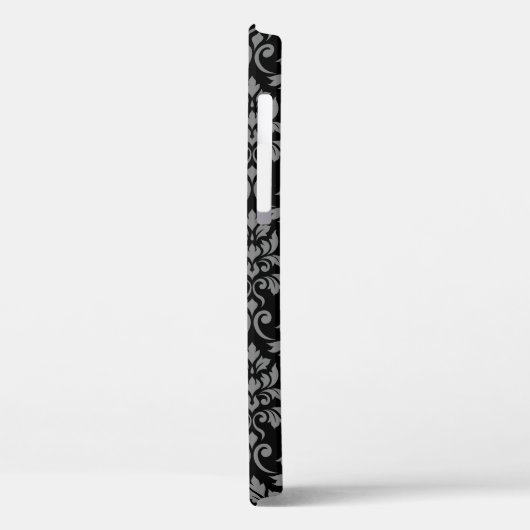 Feuille Damask Pattern Grey op Black Case-Mate iPhone Case (Achterkant / Links)